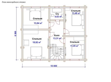План дома из оцилиндрованного бревна «Виктория» с эркером