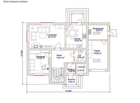 План дома из комбинированных материалов «Вольга»