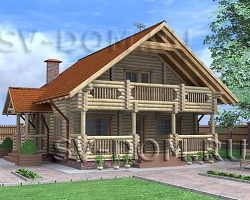 Проект дома из оцилиндрованного бревна «Канон» c балконом с террасой