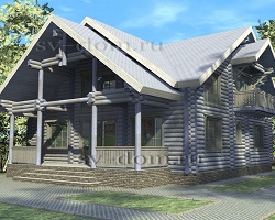 Проект дома из оцилиндрованного бревна «Белла» с вторым светом , террасой